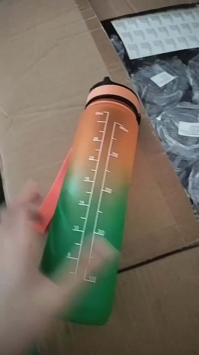 Motivational Gradient Water Bottle – 1L with Straw & Time Marker 💧